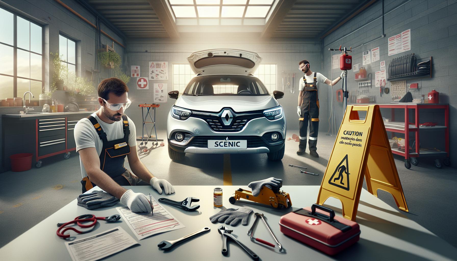 Cómo Cambiar Amortiguadores Traseros De Un Renault Scénic: Guía 4 Consejos de Seguridad para Trabajar en Tu Renault Scénic (AI Generated Image)